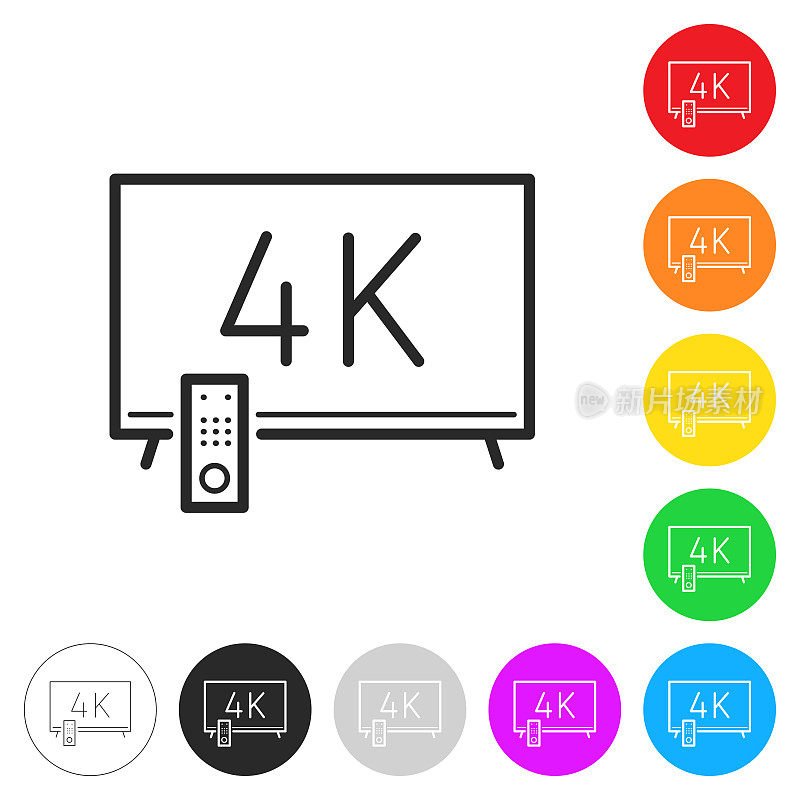 4 k电视。彩色按钮上的图标